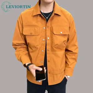 Spring Autumn Men's Thin Workwear Jackets Men Casual Button Down Multi Pocket Bomber Jacket Solid Color Outerwear Coats