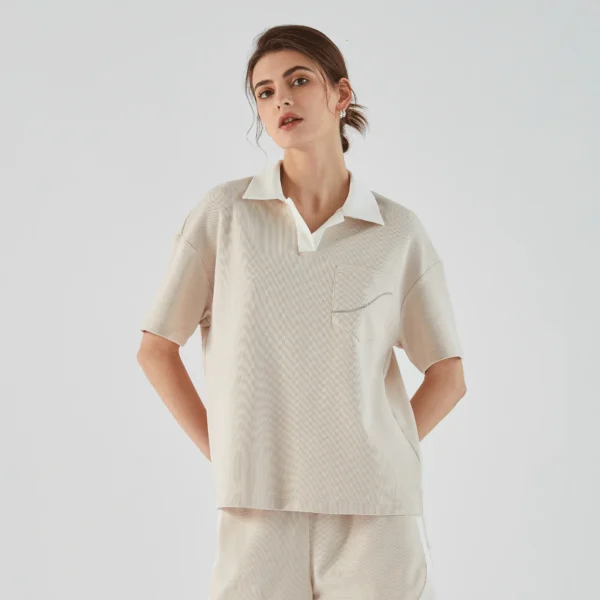 K1607L Lapel Combed Cotton T Shirt For Women Women's T-Shirts Ladies Tshirt Free Shipping bc womens clothing - Image 5