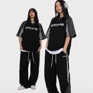 CBXLAB Street Dance Women's Black and Gray Splicing Hip-Hop Suit Female Jazz Dance Sports Pants Dance Street Loose T-shirt
