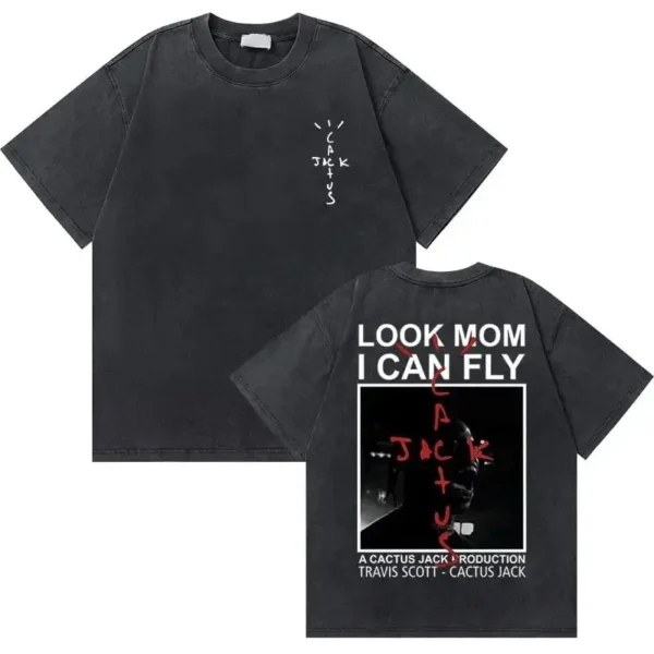 Washed Vintage Cactus Jack Utopia Double Sided Print Tshirt Men Hip Hop Oversized T-shirts Men's Fashion Tees Male Black T Shirt - Image 5