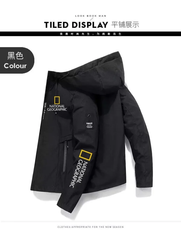 New men's zippered hooded jacket, high-quality polyester windproof outdoor adventure hiking jacket, new autumn and winter clothi
