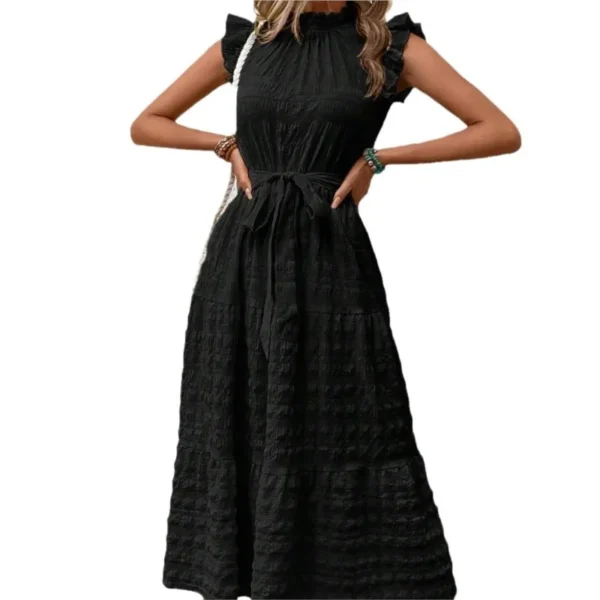Women Holiday Beach Maxi Dress Sexy Flying Sleeveless Lace Up Elegant Party Korean O Neck Long Ruffles Dresses Vacation Robes - Image 5