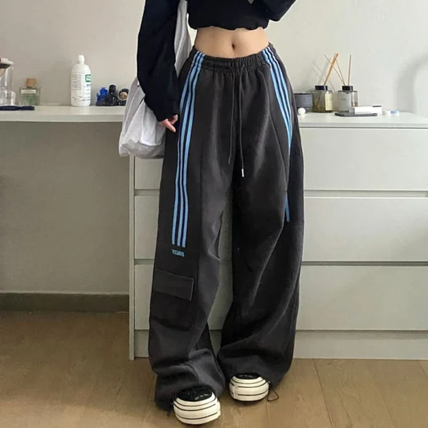 Striped Sweatpants Women Streetwear Cargo Pants Harajuku Wide Leg Joggers High Waist Baggy Sports Trousers - Image 2