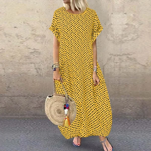 Summer Maxi Dress Women'S Vintage Dot Printed Loose Dress Casual Short Sleeve Beach Party Boho Long Dresses Robe Vestidos - Image 3