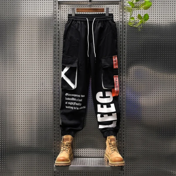 Spring/Summer Quick Drying Pants Ice Silk Nine point Work Pants Youth Men's Casual Pants Multi Pocket Drawstring Cargo Pants - Image 4