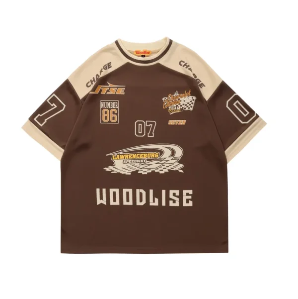 2022 Men Hip Hop Streetwear Retro T Shirt Letter Print Colorblock Tshirt Cotton T-Shirt Short Sleeve Racing Style Tops Tees New - Image 5