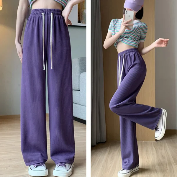 Women Fashion Summer Autumn Leisure Soild Color Wide Leg Pants Elastic waist Straight cylinder Floor Mopping Pants - Image 6