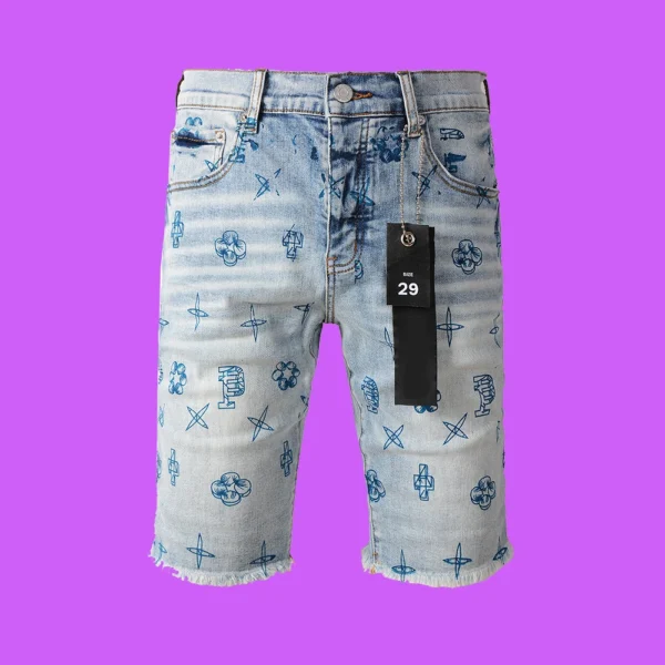 New 2024 Purple roca jeans Men woman Brand vintage burr edges washed denim shorts for men Repair Low Raise Skinny Denim pants - Image 2