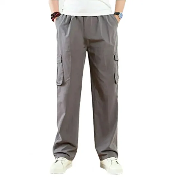 Men Pants Wide Leg Elastic Waist Multi Pockets Soft Loose Breathable Straight Full Length Casual Streetwear Men Long Trousers - Image 4
