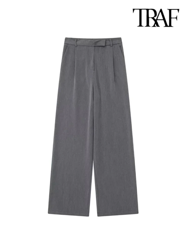 TRAF Women Fashion With Darts Front Pockets Wide Leg Pants Vintage High Waist Zipper Fly Female Trousers Mujer - Image 3