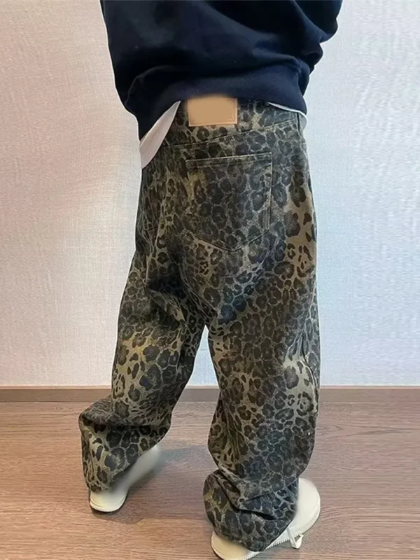 Y2k High Street Cheetah Print Jeans For Male Oversized Wide Leg High Waisted Cargo Pants Men's Casual Leopard Print Trousers - Image 5