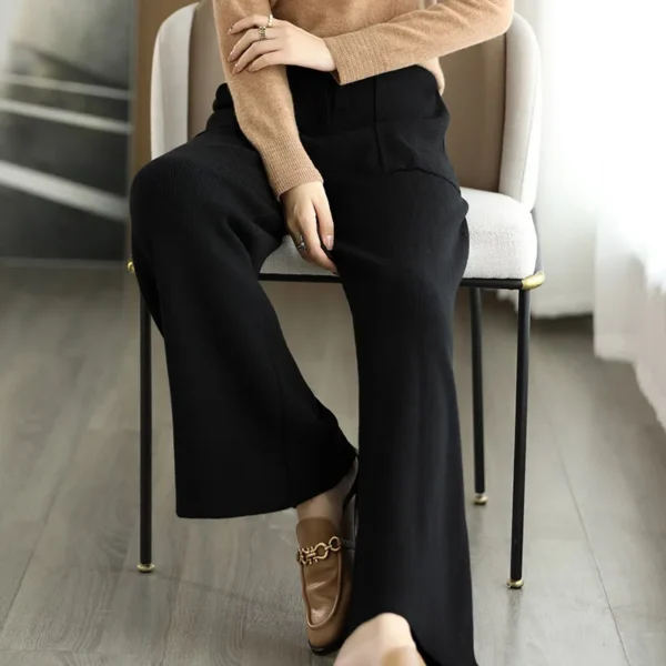 Women's Merino Wool Knitted Pants Office Lady Simple High Waist Straights Trousers Cashmere Wool Autumn Winter Thick Knitwear - Image 5