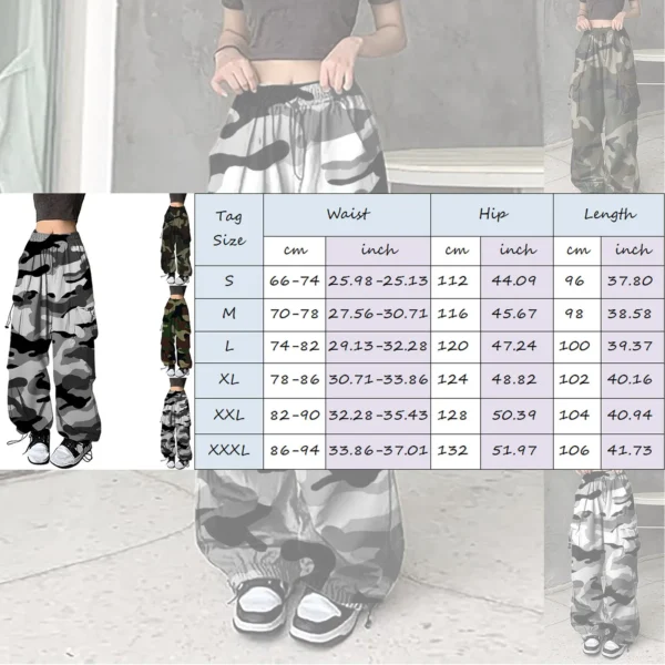 Womens Baggy Cargo Streetwear Camo Print Pants Hip Hop Style Joggers Sweatpants Drawstring Plus Size Cropped Pants шорты Y2k - Image 6