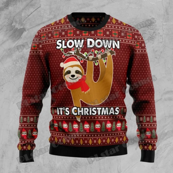 PLstar Cosmos Sloth Slow Down Pattern 3D Printed Men's Ugly Christmas Sweater Winter Unisex Casual Warm Knitwear Pullover MY36 - Image 5