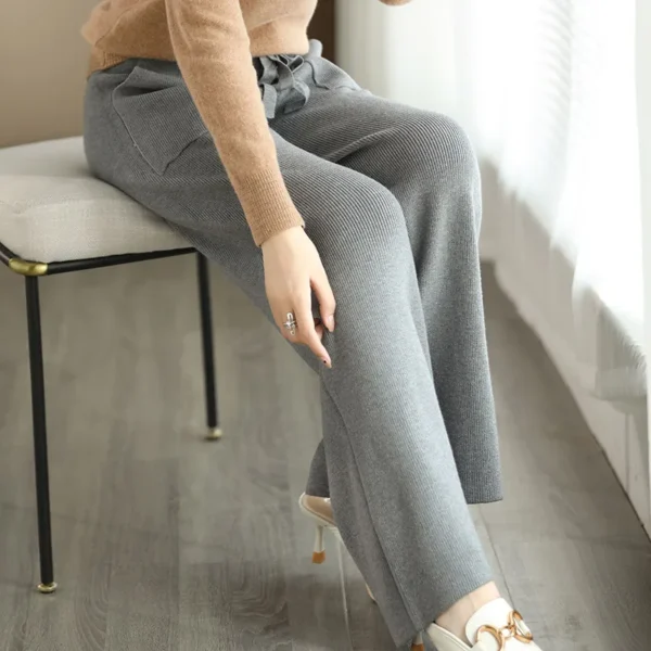 Women's Merino Wool Knitted Pants Office Lady Simple High Waist Straights Trousers Cashmere Wool Autumn Winter Thick Knitwear - Image 4