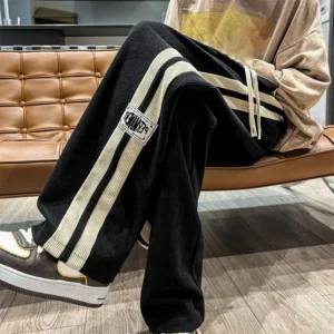 2023 Side Striped Corduroy Baggy Pants Men Streetwear Korean Fashion Casual Hip Hop Vintage Cargo Pants Loose Trousers Joggers