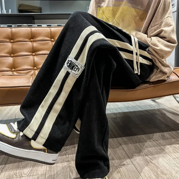 2023 Side Striped Corduroy Baggy Pants Men Streetwear Korean Fashion Casual Hip Hop Vintage Cargo Pants Loose Trousers Joggers